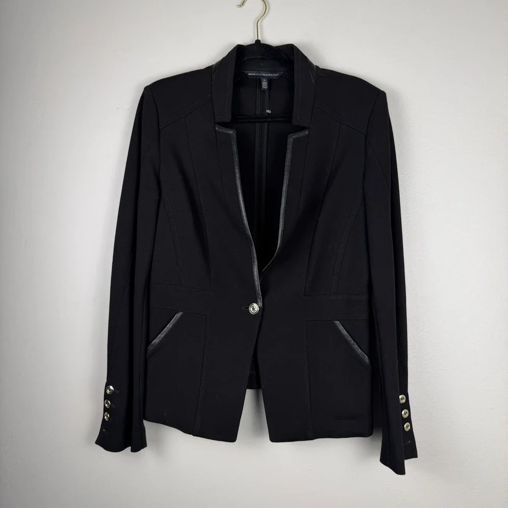 White House Black Market Blazer Jacket Women 10 Black Single-Button Career Fancy - Picture 2 of 16